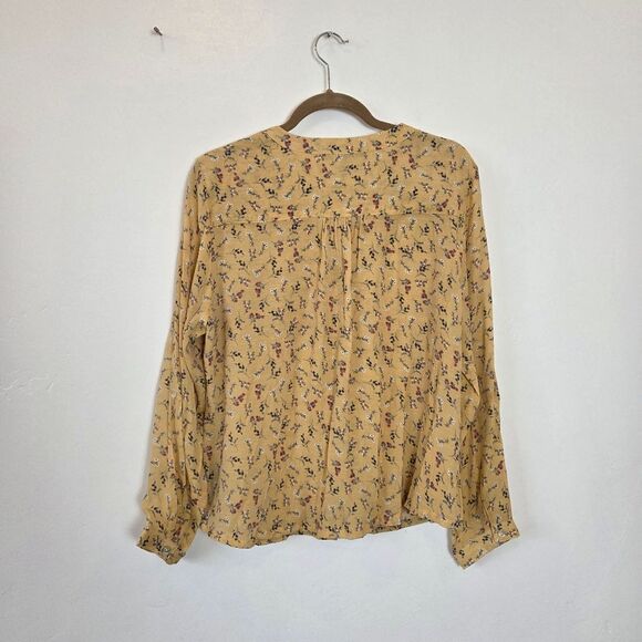 Zac & Rachel Butter Yellow Floral Blouse Top Peasant Cottagecore  Modest Large - Picture 8 of 9
